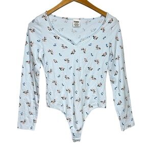 Pink Victoria’s Secret Blue Floral Long Sleeve Bodysuit Women’s‎ Size Small